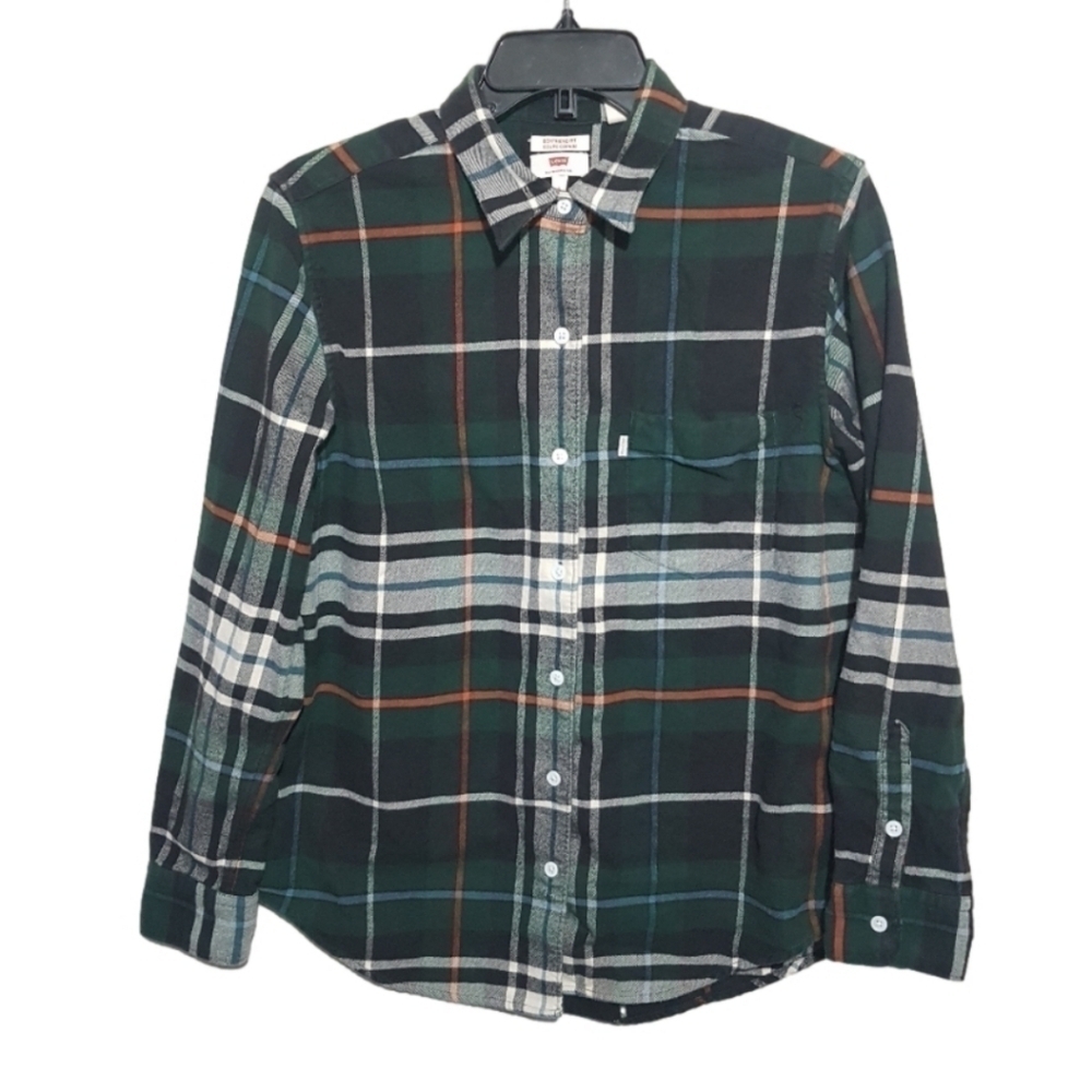 Levi's Plaid Flannel Button Down Long Sleeved Shirt Boyfriend Fit